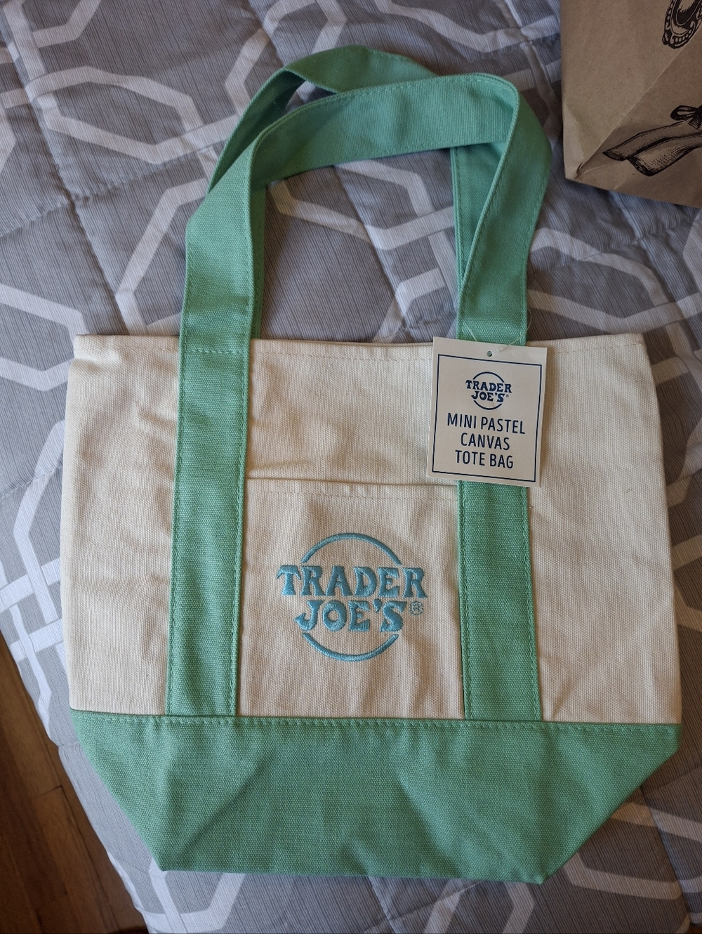 Trader Joe's Mini Pastel Canvas Tote Bag - Mint Green